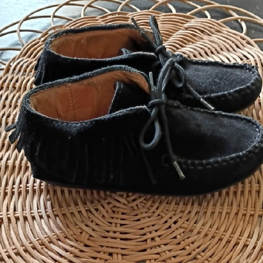 Kids Black Suede Moccasin Shoes